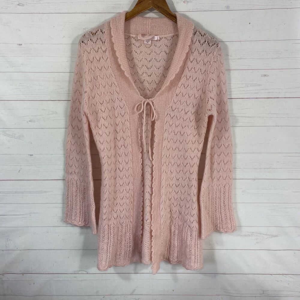 Victorias Secret Womens Wool/Mohair Blend Tie Front Cardigan Sweater Sz M Pink